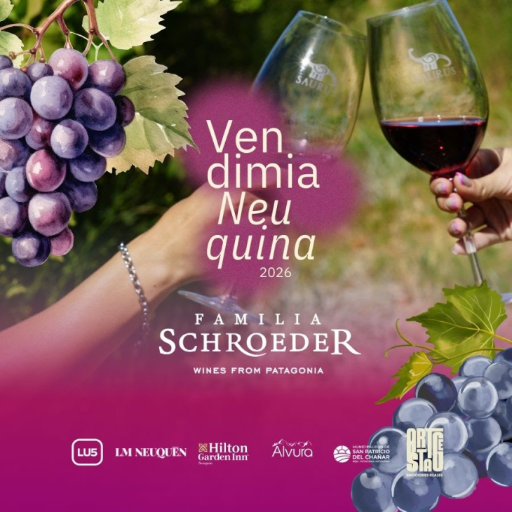 Shows musicales al aire libre en la fiesta de la vendimia patagónica.