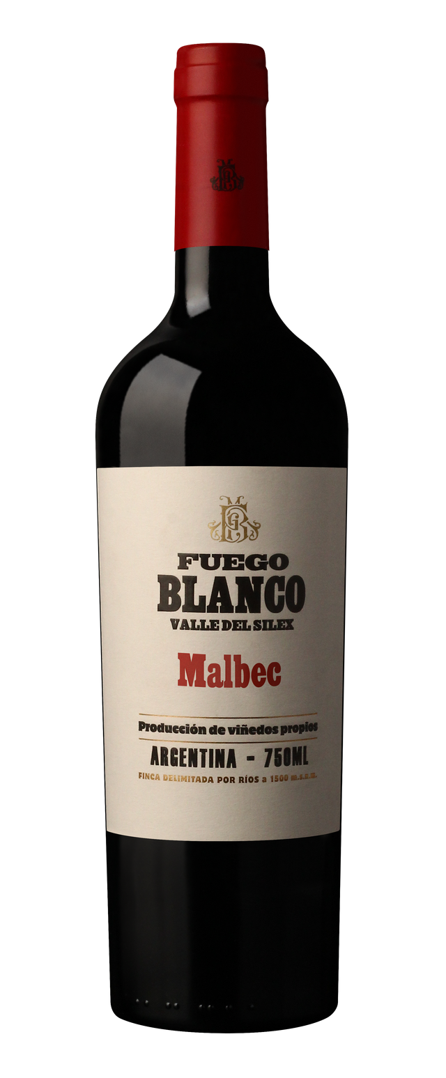 Fuego Blanco Valle del Silex Malbec 2024 nació en el Valle de Pedernal, San Juan.