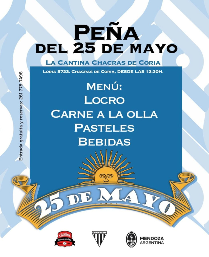 El Club Atlético Chacras de Coria celebrará el 25 de Mayo con gastronomía típica y música en vivo.